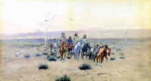 Репродукция картины "trappers crossing the prarie" художника "рассел чарльз марион"