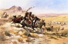 Копия картины "attack on a wagon train" художника "рассел чарльз марион"