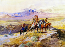 Копия картины "indians scouting a wagon train" художника "рассел чарльз марион"