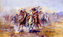 Копия картины "when sioux and blackfeet meet" художника "рассел чарльз марион"