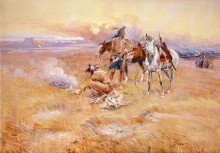 Копия картины "blackfeet burning crow buffalo range" художника "рассел чарльз марион"