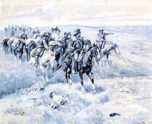 Репродукция картины "the first trappers" художника "рассел чарльз марион"