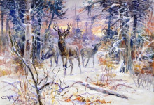 Картина "deer in a snowy forest" художника "рассел чарльз марион"
