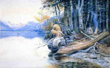 Копия картины "a campsite by the lake" художника "рассел чарльз марион"