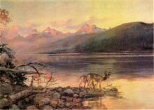 Картина "deer at lake mcdonald" художника "рассел чарльз марион"