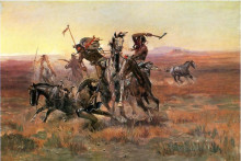 Копия картины "when blackfeet and sioux meet" художника "рассел чарльз марион"