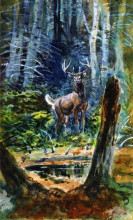 Копия картины "deer in the dell" художника "рассел чарльз марион"