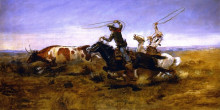 Копия картины "oh cowboys roping a steer" художника "рассел чарльз марион"