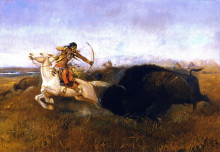 Репродукция картины "indians hunting buffalo" художника "рассел чарльз марион"