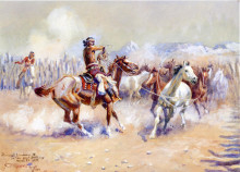 Копия картины "navajo wild horse hunters" художника "рассел чарльз марион"