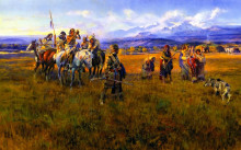 Копия картины "lewis and clark reach shoshone camp led by sacajawea the bird woman" художника "рассел чарльз марион"