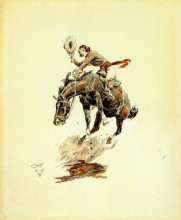 Репродукция картины "bucking horse and cowgirl" художника "рассел чарльз марион"