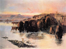 Картина "the buffalo herd" художника "рассел чарльз марион"