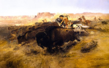 Картина "the buffalo hunt" художника "рассел чарльз марион"