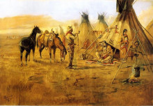 Картина "cowboy bargaining for an indian girl" художника "рассел чарльз марион"