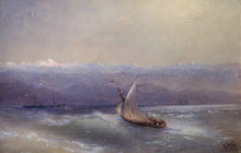 Копия картины "море на фоне гор" художника "айвазовский иван"