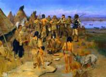 Копия картины "lewis and clark meeting the mandan indians" художника "рассел чарльз марион"