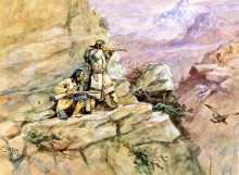Картина "hunting big horn sheep" художника "рассел чарльз марион"