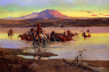 Копия картины "fording the horse herd" художника "рассел чарльз марион"