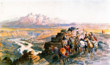 Копия картины "planning the attack on the wagon train" художника "рассел чарльз марион"