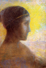 Репродукция картины "head of a young woman in profile" художника "редон одилон"