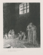 Картина "in the shadow people are weeping and praying, surrounded by others who are exhorting them (plate 6)" художника "редон одилон"