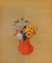 Репродукция картины "flowers in a red pitcher" художника "редон одилон"