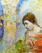 Репродукция картины "woman with pillar of flowers" художника "редон одилон"