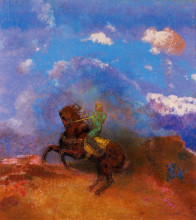 Репродукция картины "the green horseman" художника "редон одилон"