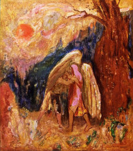 Репродукция картины "jacob wrestling with the angel" художника "редон одилон"