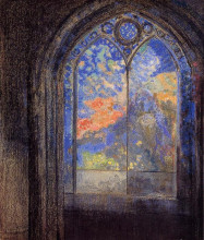 Картина "stained glass window (the mysterious garden)" художника "редон одилон"