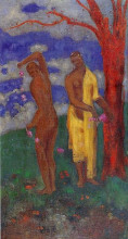 Репродукция картины "two women under a red tree" художника "редон одилон"