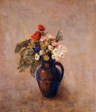 Репродукция картины "bouquet of flowers in a blue vase" художника "редон одилон"