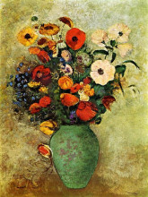 Репродукция картины "bouquet of flowers in a green vase" художника "редон одилон"