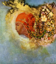 Репродукция картины "head with flowers" художника "редон одилон"