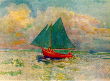 Картина "red boat with blue sails" художника "редон одилон"