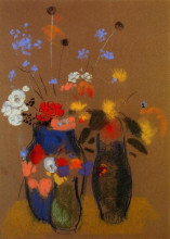 Репродукция картины "three vases of flowers" художника "редон одилон"