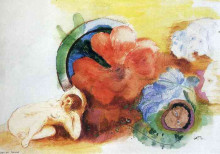 Репродукция картины "nude, begonia and heads" художника "редон одилон"