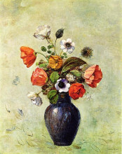 Репродукция картины "anemones and poppies in a vase" художника "редон одилон"