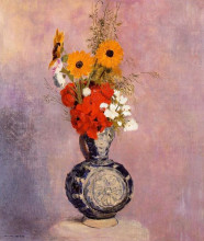 Репродукция картины "bouquet of flowers in a blue vase" художника "редон одилон"