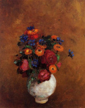 Репродукция картины "bouquet of flowers in a white vase" художника "редон одилон"
