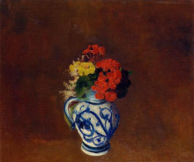 Репродукция картины "geraniums and other flowers in a stoneware vase" художника "редон одилон"