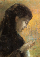 Репродукция картины "portrait of madame redon embroidering" художника "редон одилон"