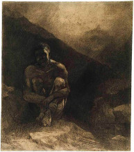 Репродукция картины "primitive man seated in shadow" художника "редон одилон"
