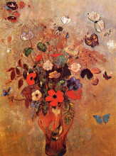 Картина "vase with flowers and butterflies" художника "редон одилон"