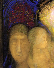 Репродукция картины "woman and child against a stained glass background" художника "редон одилон"