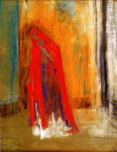 Репродукция картины "woman in red" художника "редон одилон"