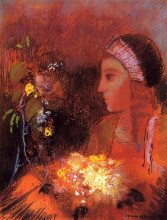 Репродукция картины "woman with flowers" художника "редон одилон"