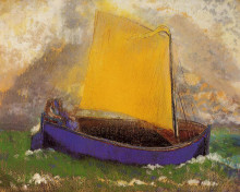 Копия картины "the mysterious boat" художника "редон одилон"