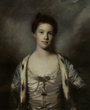 Репродукция картины "portrait of bridget moris in a white silk dress" художника "рейнольдс джошуа"